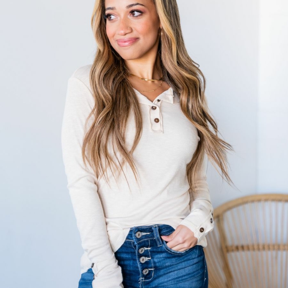 Long Sleeve Henley - Taupe